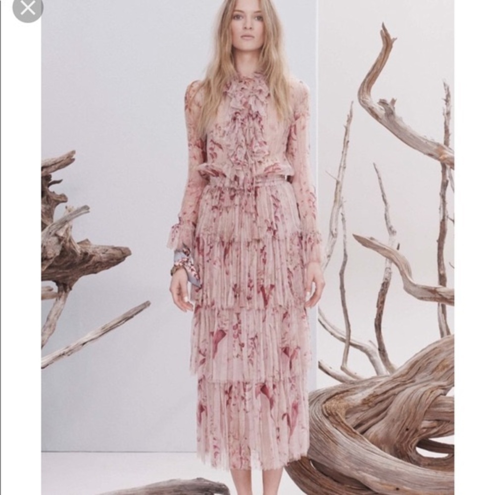 Zimmerman Tiered Silk Pink Midi Dress